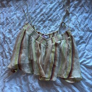 Urban Outfitters Yellow Cream Brown Striped Smocked Cami